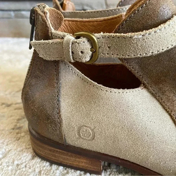 Born Two Tone Brown Leather Suede Ankle Booties Cut Out  Buckle Strap: 6.5M - Picture 2 of 11
